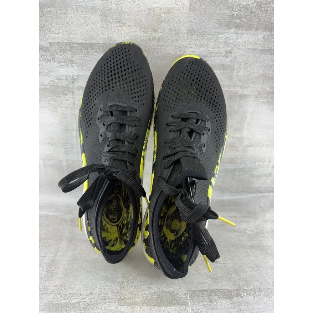 Crocs Literide 360 Pacer Men Sz 10 Black Citrus Yellow Marbled Sneakers 207633